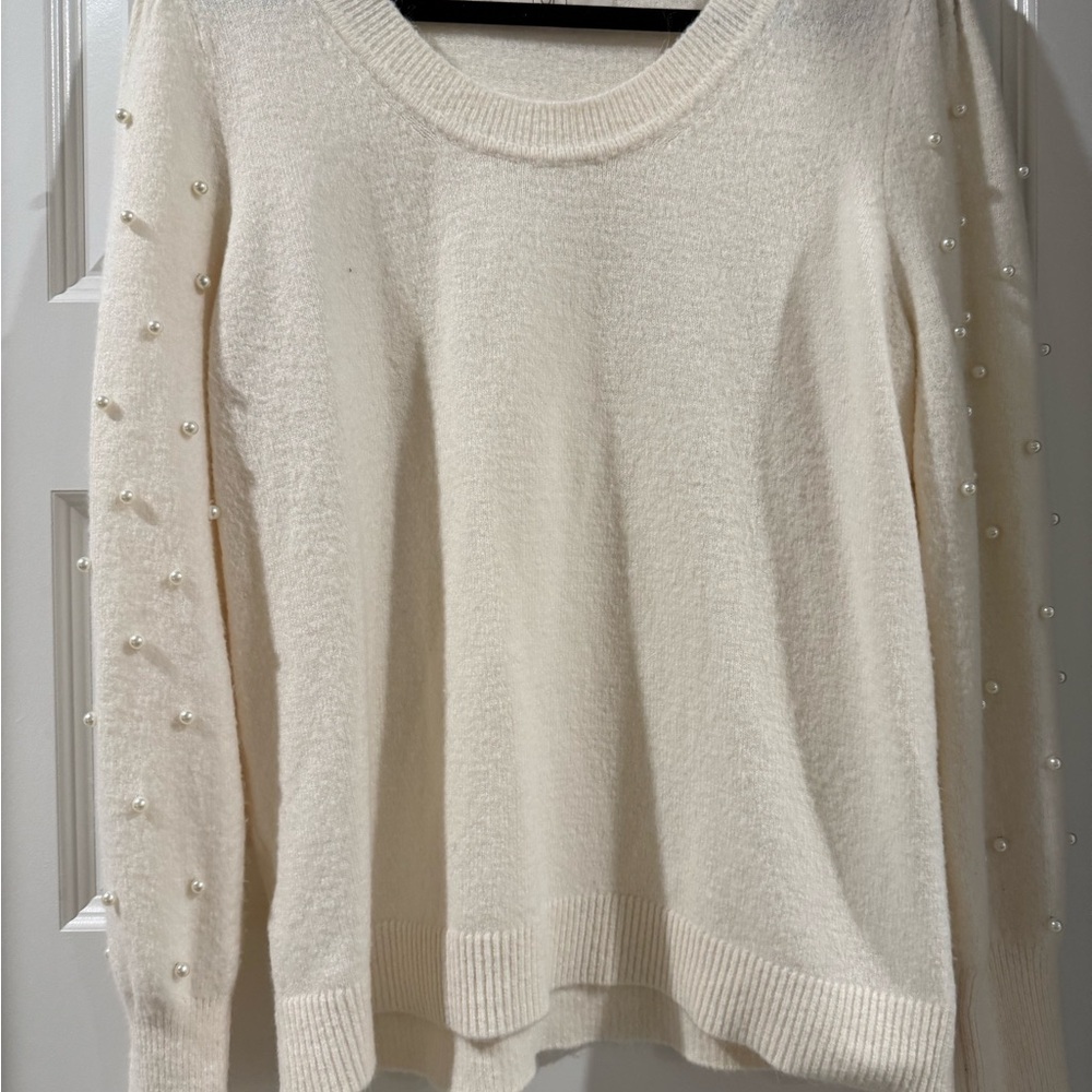 LOFT Cream Sweater with Pearl Details